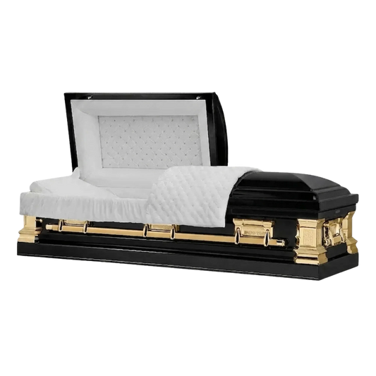 Era Stainless Series (Made in USA) | Black and Gold Stainless Steel Casket with White Interior