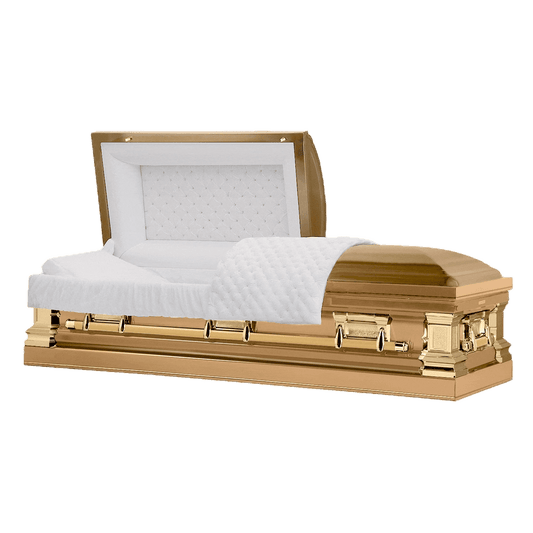 The Majesty Gold | Gold Stainless Steel Casket with White Interior