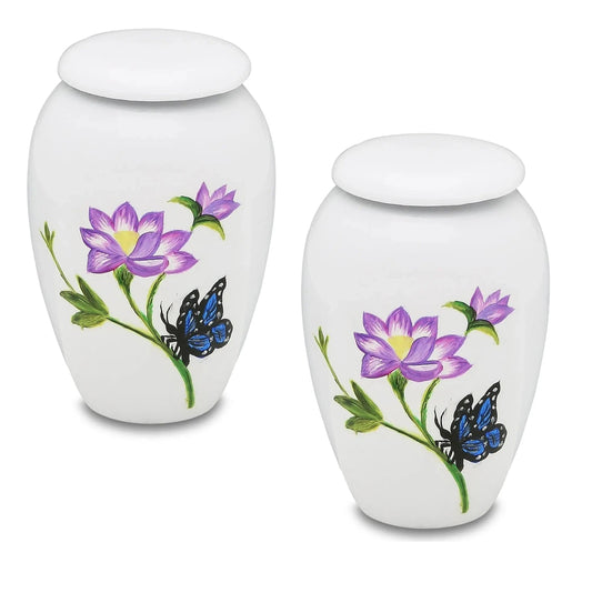 Pair of Pet Keepsake Urns - Butterfly Landing | Hand Painted Keepsake Urns