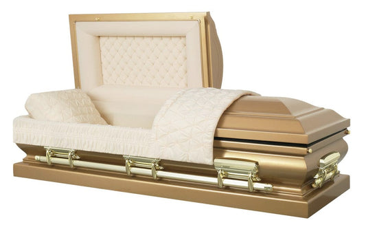 Wexford Series | Gold Steel Casket with Cream Velvet Interior