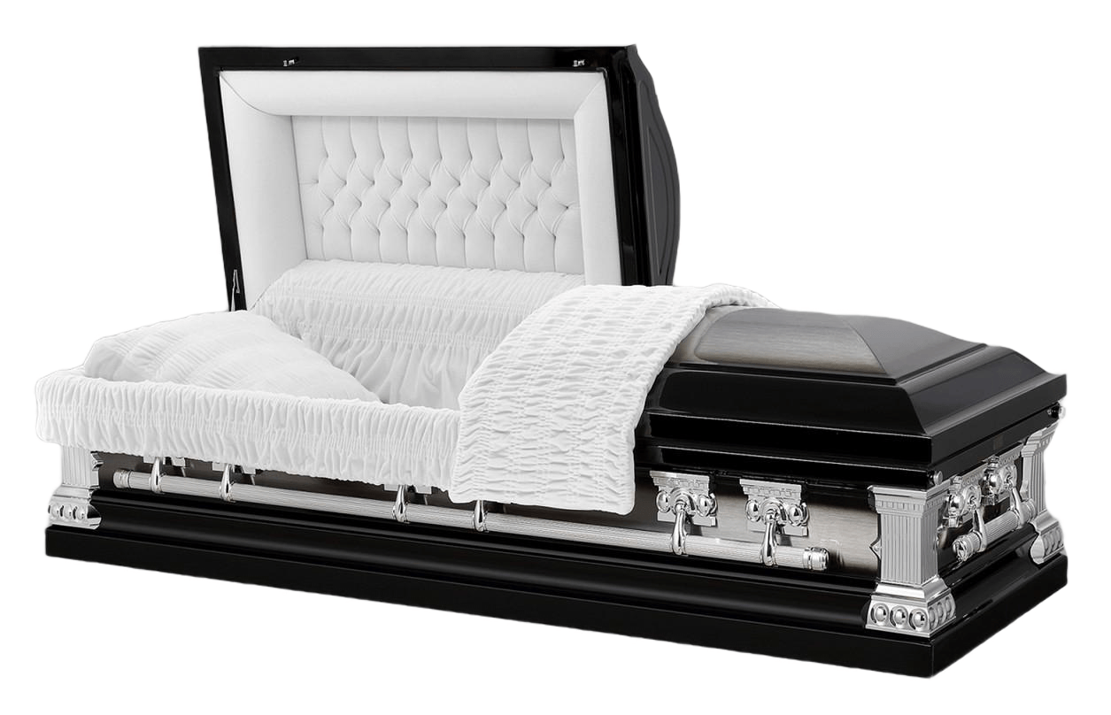Bradford Series | Black & Silver Brushed Steel Casket with White Velvet Interior