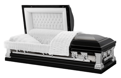 Bradford Series | Black & Silver Brushed Steel Casket with White Velvet Interior