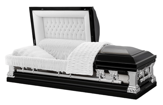 Bradford Series | Black & Silver Brushed Steel Casket with White Velvet Interior