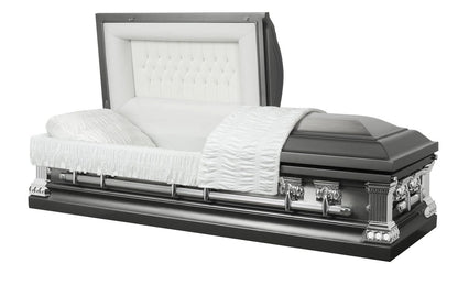 Meridian Stainless Series | Pewter & Silver Brushed Stainless Steel Casket with White Velvet Interior