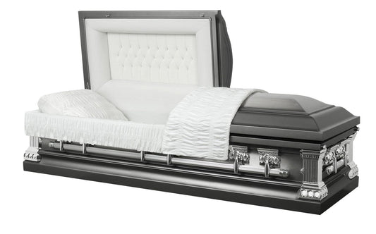 Meridian Stainless Series | Pewter & Silver Brushed Stainless Steel Casket with White Velvet Interior