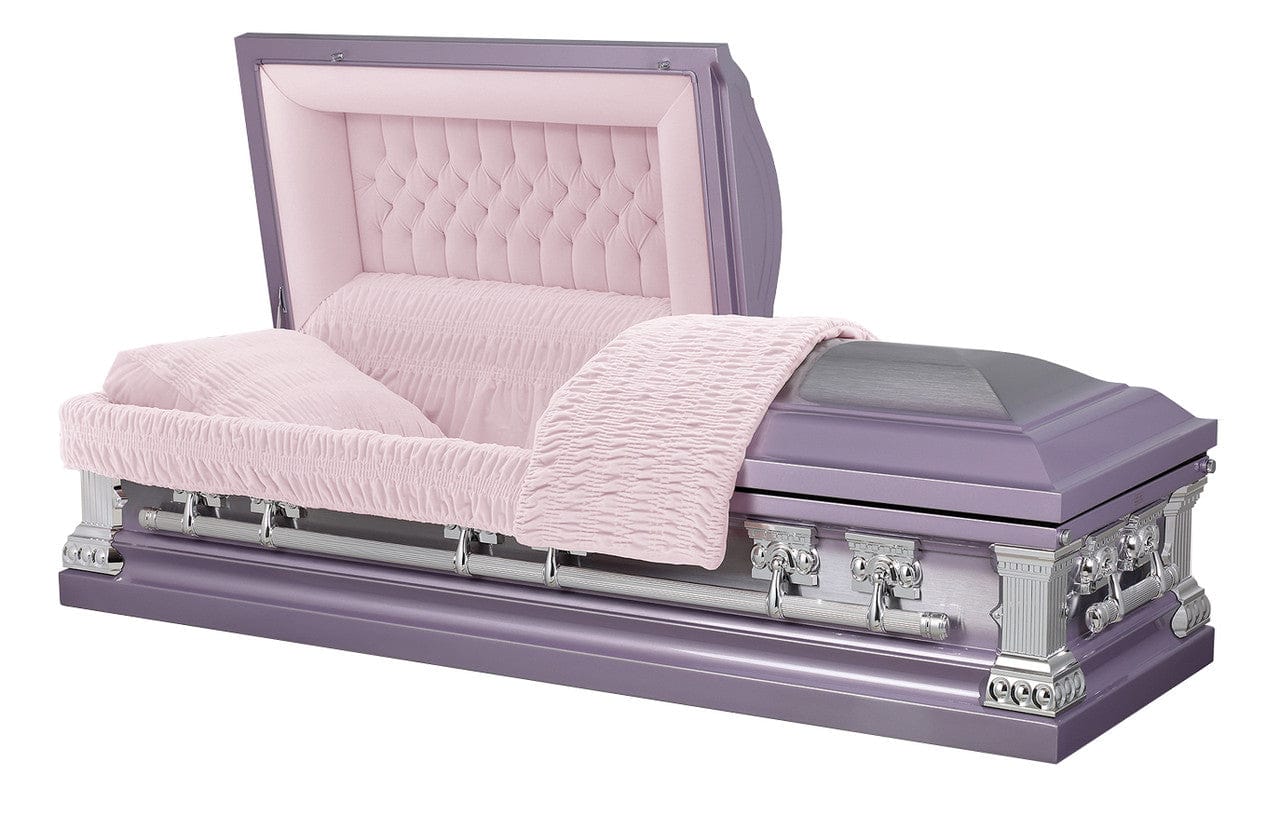 Bradford Series | Lilac & Silver Brushed Steel Casket with Pink Velvet Interior