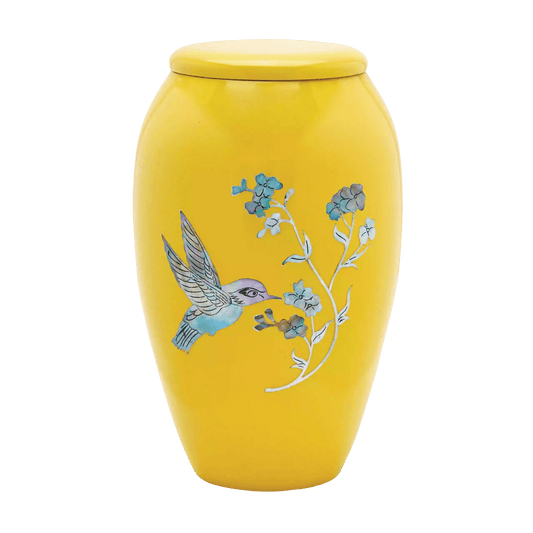 Designer Urn - Yellow Hummingbird