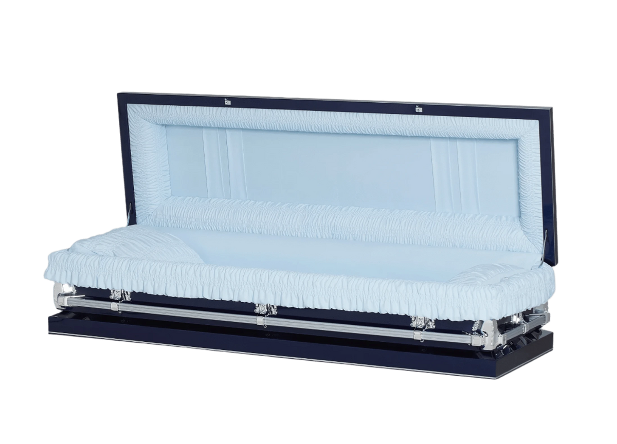 Manson Series | Neo Blue 20 Gauge Steel Casket – Full Couch