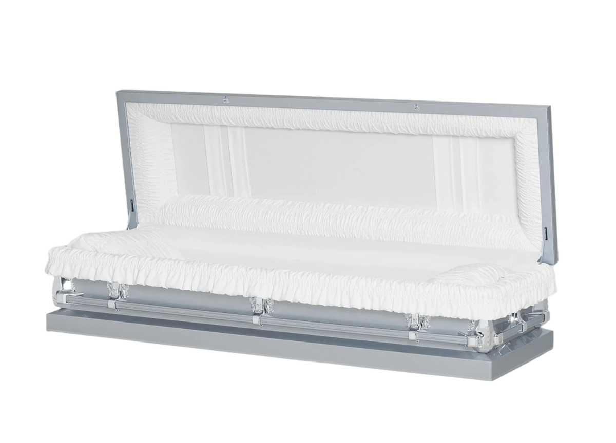 Manson Series | Silver 20 Gauge Steel Casket – Full Couch