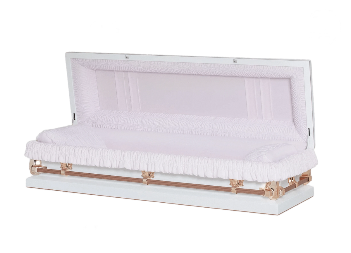 Manson Series | White Pink 20 Gauge Steel Casket – Full Couch