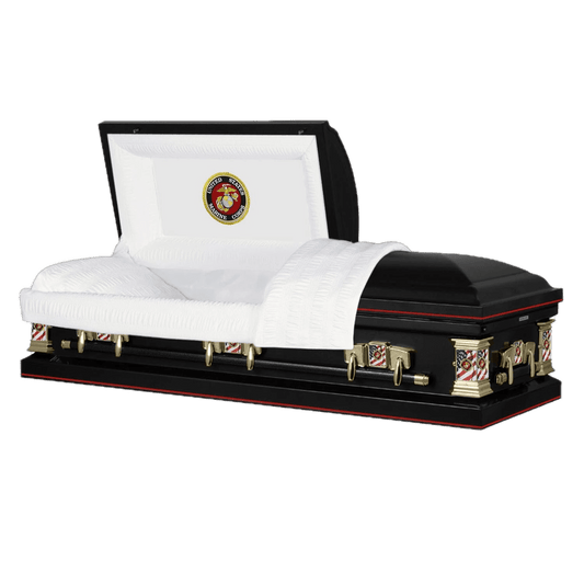 Veteran Premier | Marines Black Steel Casket with White Interior