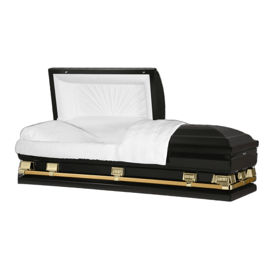 Atlas XL (Made in USA) | Black and Gold Steel Oversize Casket with White Interior