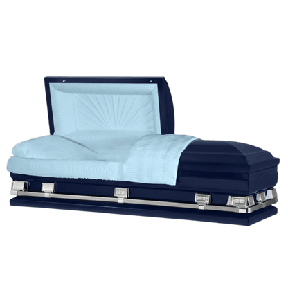 Atlas XL | Dark Blue Steel Oversize Casket with Light Blue Interior