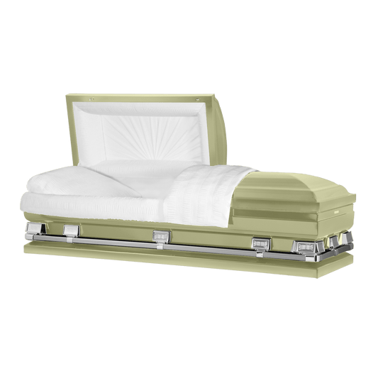 Atlas XL (Made in USA) | Soft Yellow Steel Oversize Casket with White Interior