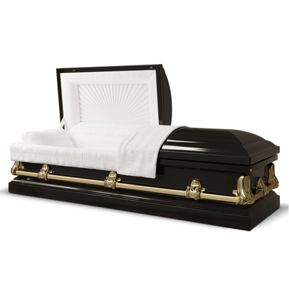 Orion Series | Black & Gold Steel Casket with White Interior
