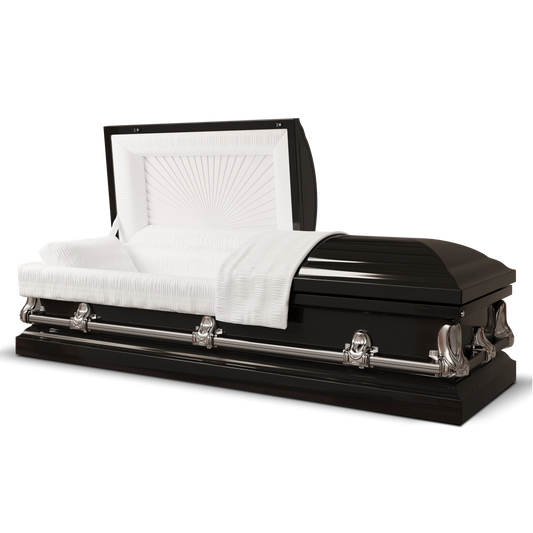 Orion Series | Black Steel Casket with White Interior