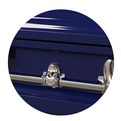 Orion Series | Dark Blue & Gold Steel Casket with White Interior