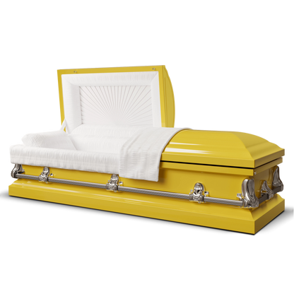 Orion Series | Bright Yellow Steel Casket with White Interior