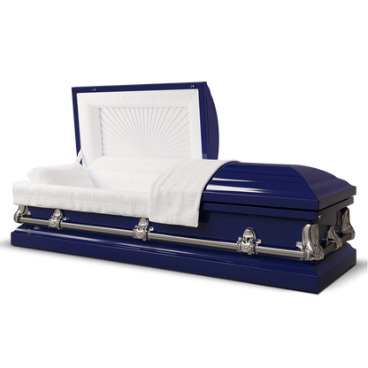 Orion Series | Dark Blue & Gold Steel Casket with White Interior