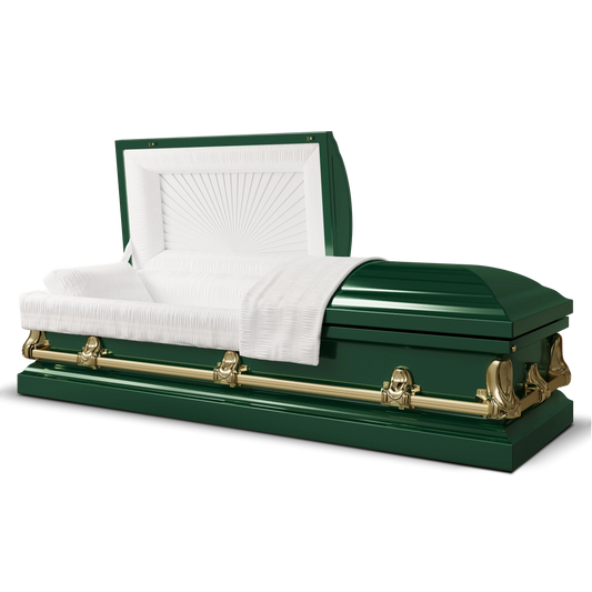 Orion Series | Green Steel Burial Casket with White Interior