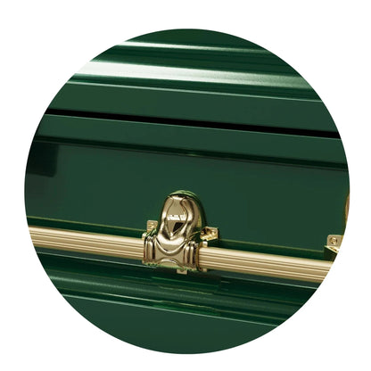 Orion Series | Green Steel Burial Casket with White Interior