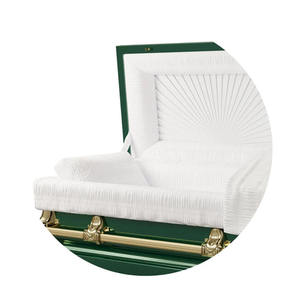 Orion Series | Green Steel Burial Casket with White Interior