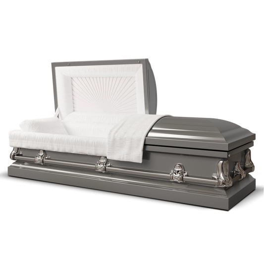Orion Series | Gunmetal Steel Casket with White Interior