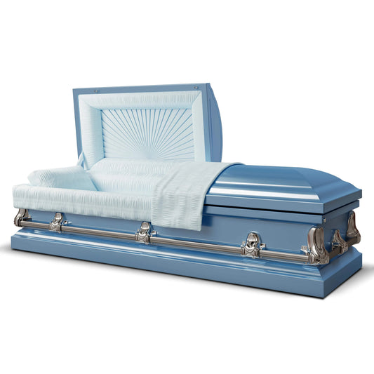 Orion Series | Light Blue Steel Casket with Light Blue Interior