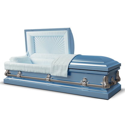 Orion Series | Light Blue Steel Casket with Light Blue Interior