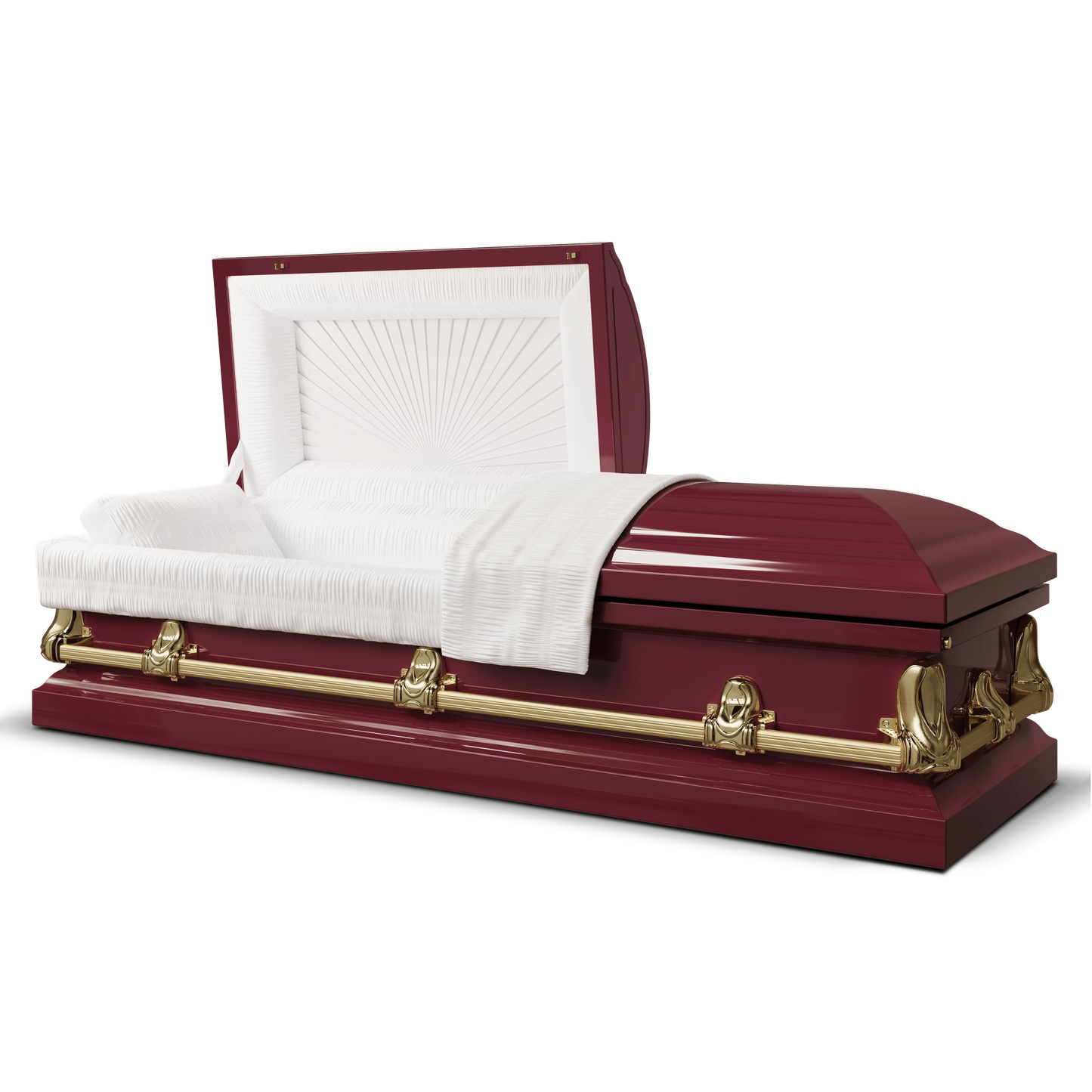 Orion Series | Maroon & Gold Steel Casket with White Interior