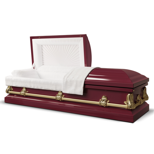 Orion Series | Maroon & Gold Steel Casket with White Interior