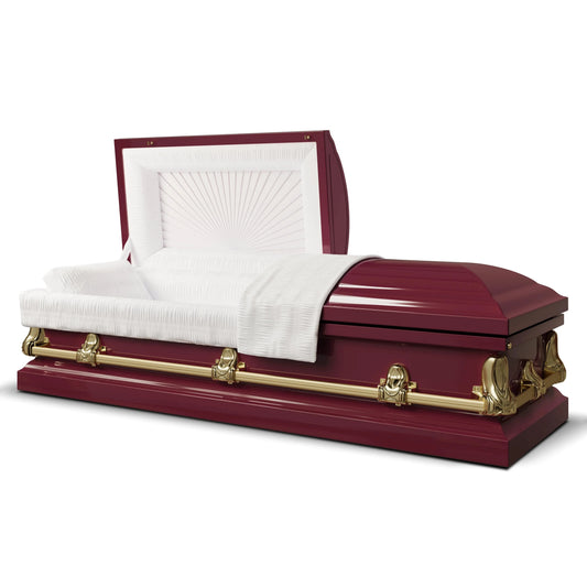 Orion Series | Maroon & Gold Steel Casket with White Interior