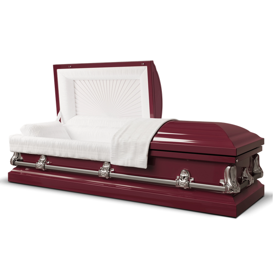 Orion Series | Maroon Steel Casket with White Interior
