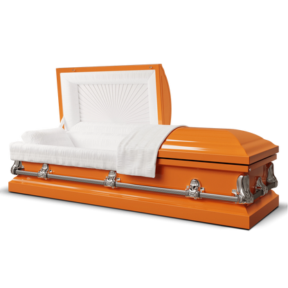 Orion Series | Orange Steel Casket with White Interior