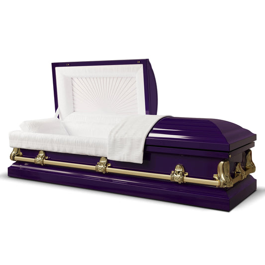 Orion Series | Purple & Gold Steel Casket with White Interior