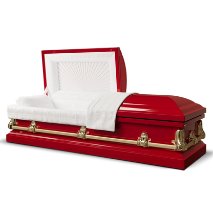 Orion Series | Red & Gold Steel Casket with White Interior