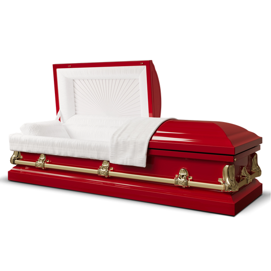 Orion Series | Red & Gold Steel Casket with White Interior