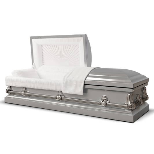 Orion Series | Silver Steel Casket with White Interior