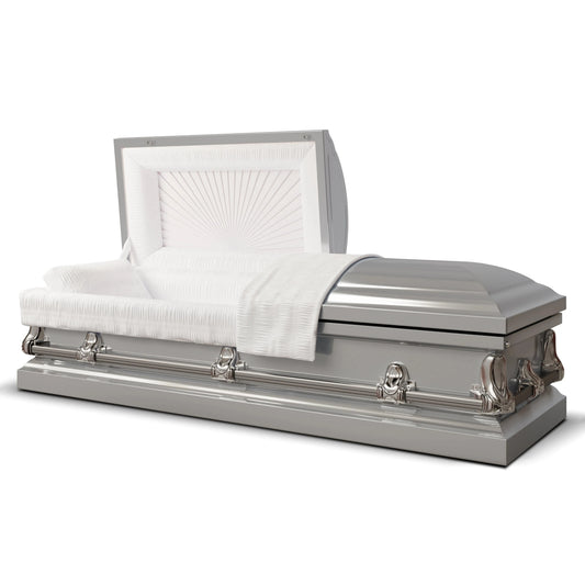 Orion Series | Silver Steel Casket with White Interior