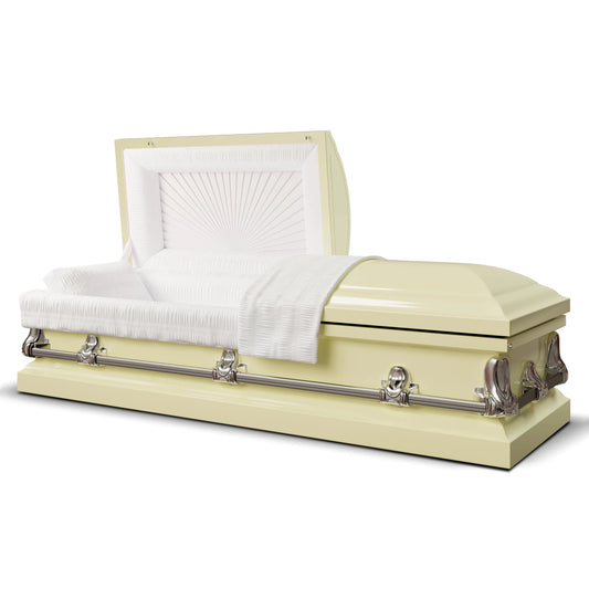 Orion Series | Soft Yellow Steel Casket with White Interior