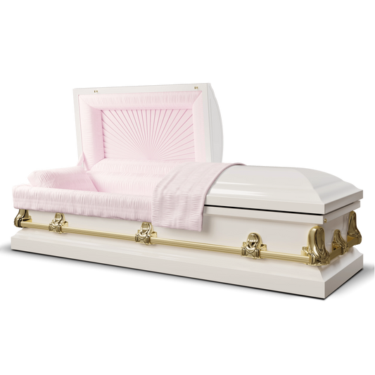Orion Series | White and Gold Steel Casket with Pink Interior