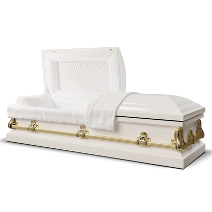 Orion Series | White and Gold Steel Casket with White Interior