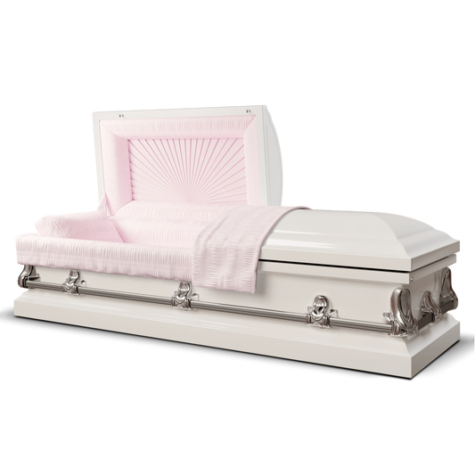 Orion Series | White Steel Casket with Pink Interior