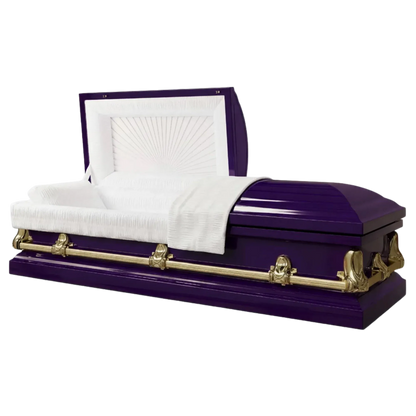 Orion NG Series | Purple & Gold Steel Casket with White Interior