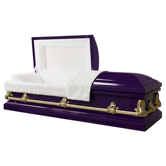 Orion NG Series | Purple & Gold Steel Casket with White Interior
