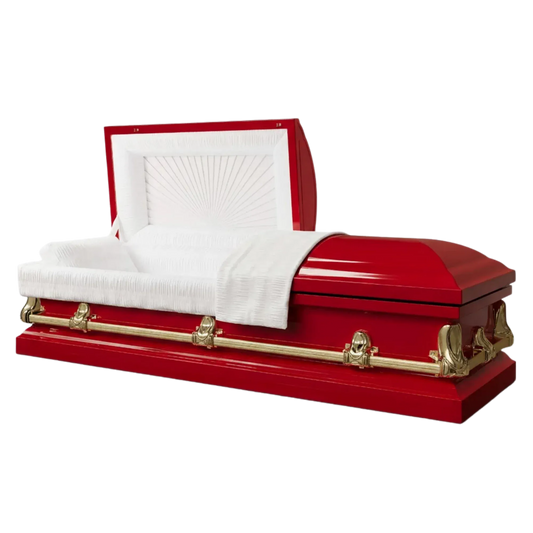 Orion NG Series | Red & Gold Steel Casket with White Interior