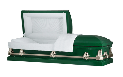 Orion Series | Green Steel Burial Casket with White Interior
