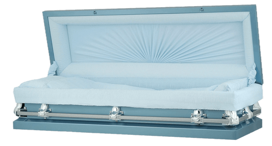 Full Couch Orion Series | Light Blue Steel Casket with Light Blue Interior