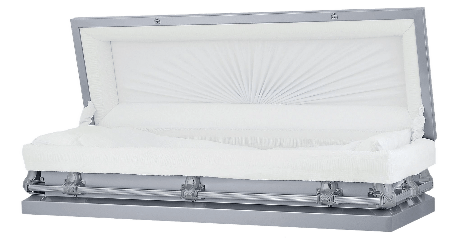 Full Couch Orion Series |  Silver Steel Casket with White Interior