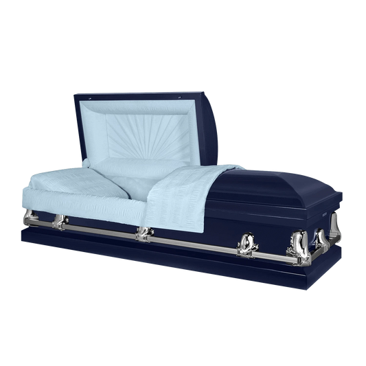 Orion Series | Dark Blue Casket with Light Blue Interior
